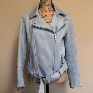 H&M faux suede light blue moto jacket